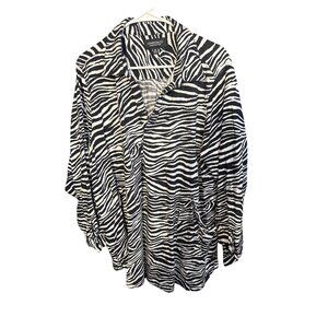 Jones & Co 2X Linen‎ Zebra Print Blouse